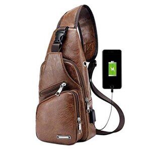 Leather Sling Bag Crossbody Backpack for Men Women Travel Outdoor